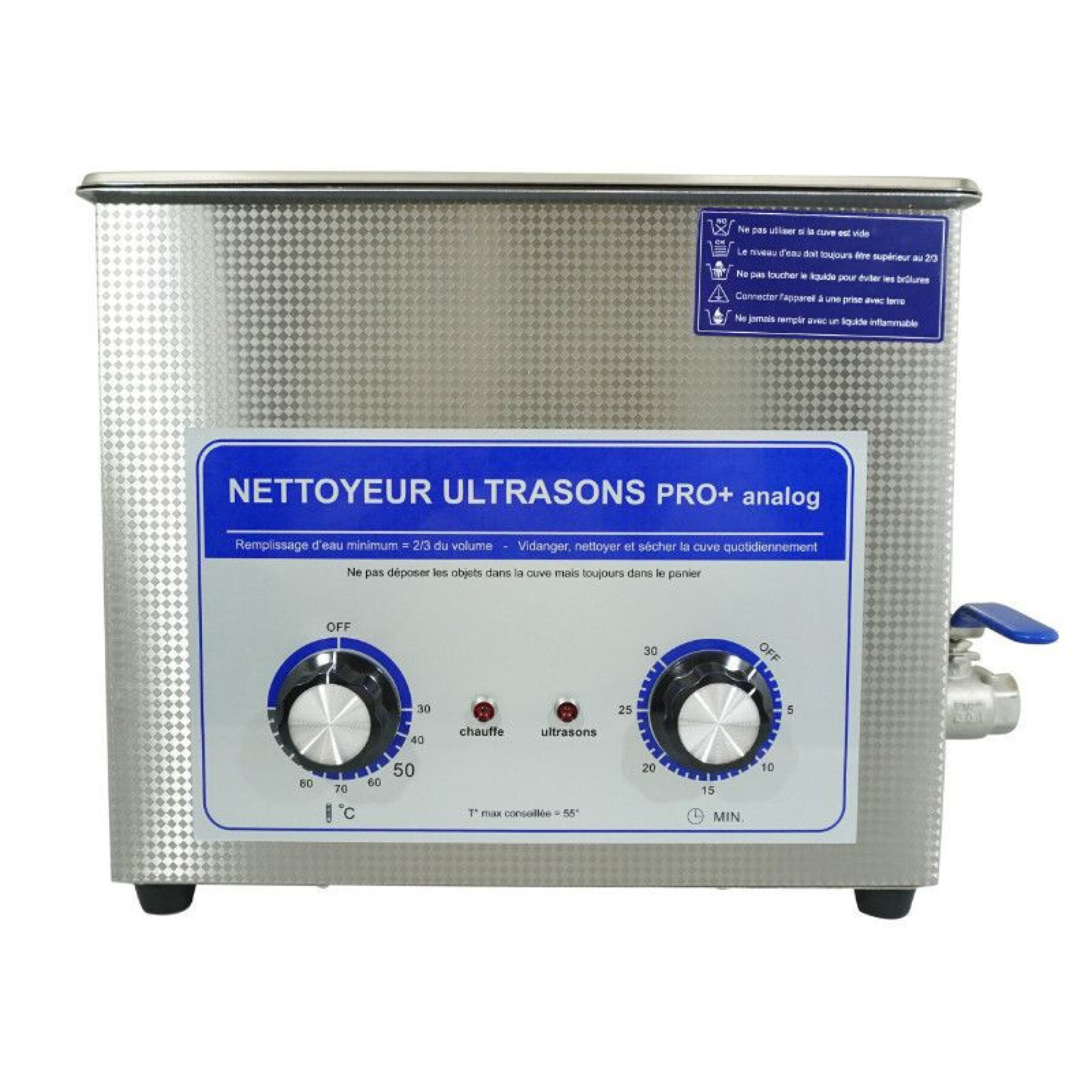 Professionele analoge ultrasone tankreiniger met aftapkraan P2R 6 L 180 W