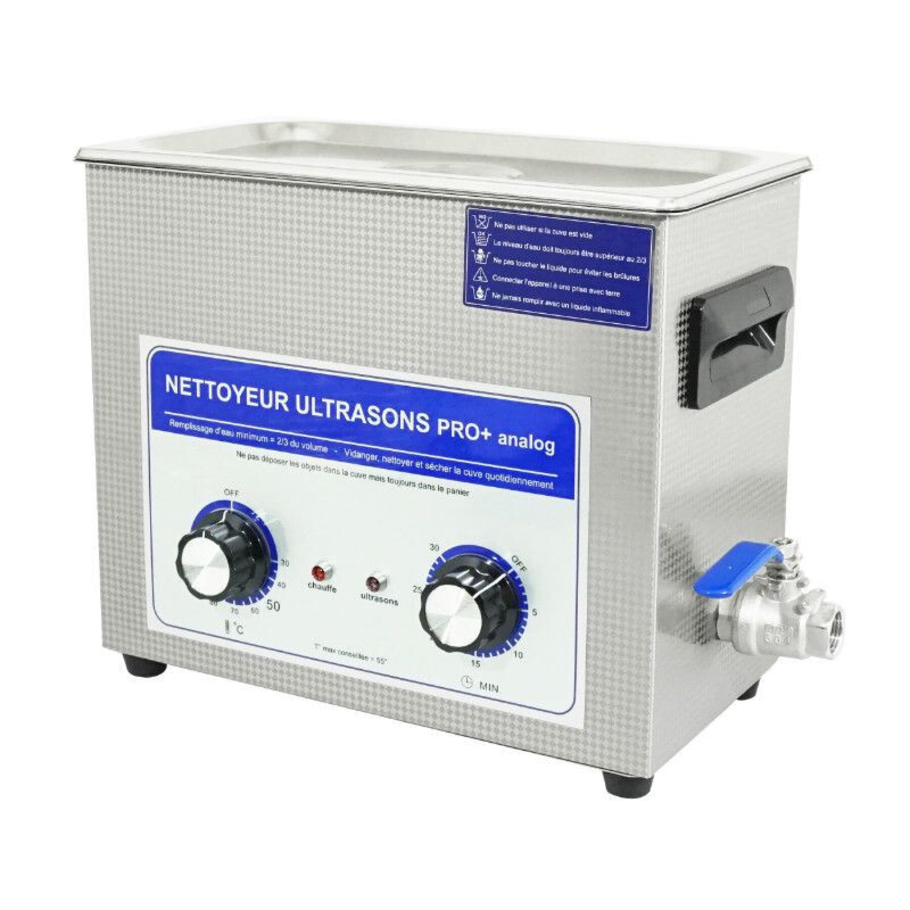Professionele analoge ultrasone tankreiniger met aftapkraan P2R 6 L 180 W