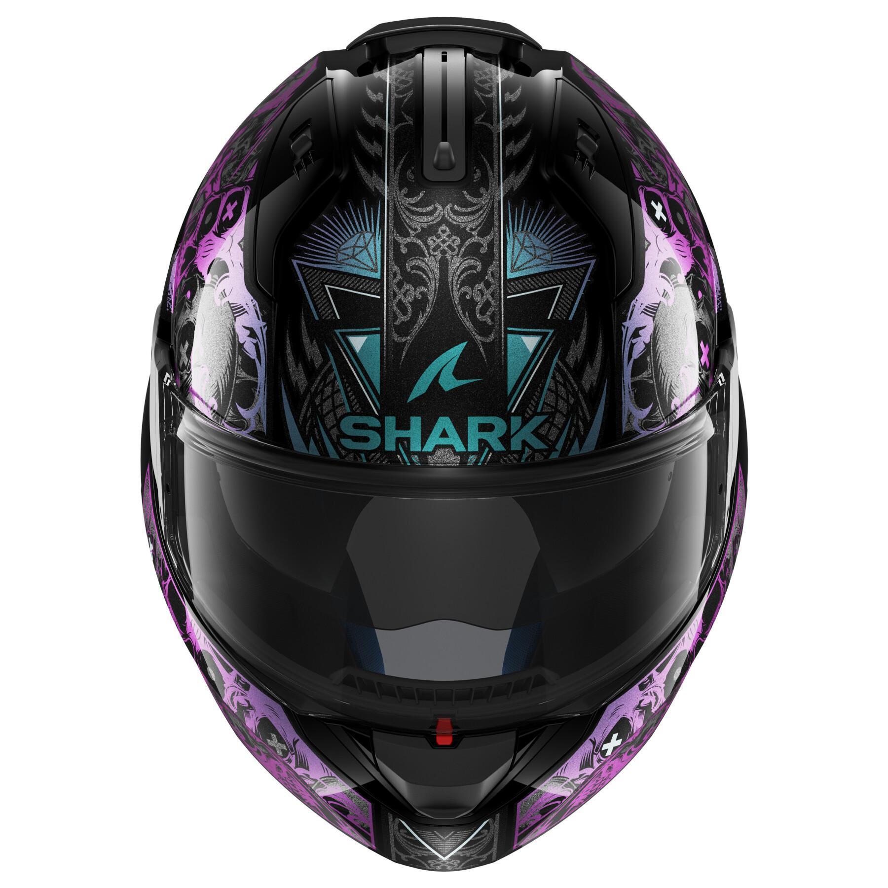 Modulaire motorhelm Shark Evo Es K-Rozen Black Violet Glitter